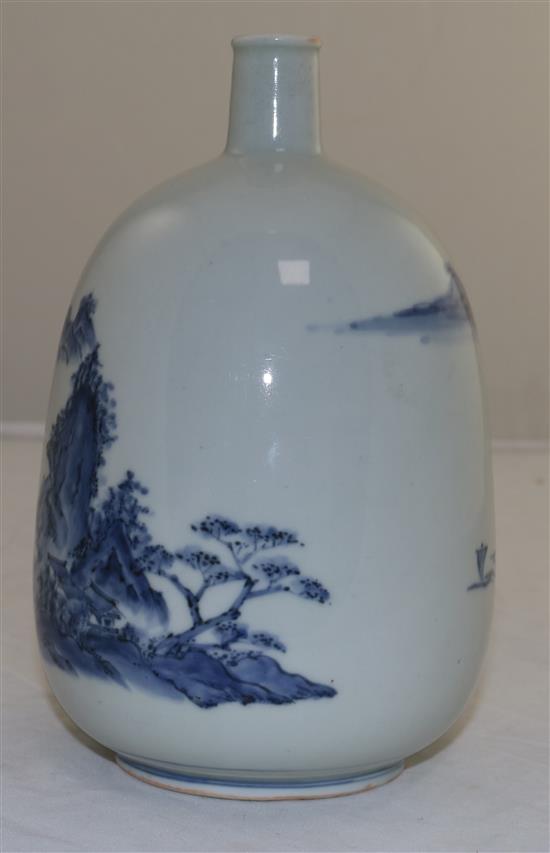 A Japanese Hirado blue and white sake flask (tokkuri), c.1750-1800, 18.5cm